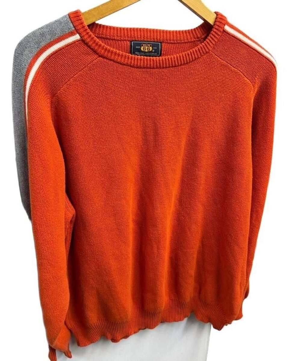 Route 66 Sweater Size Large Orange Gray Striped Cotton Crewneck